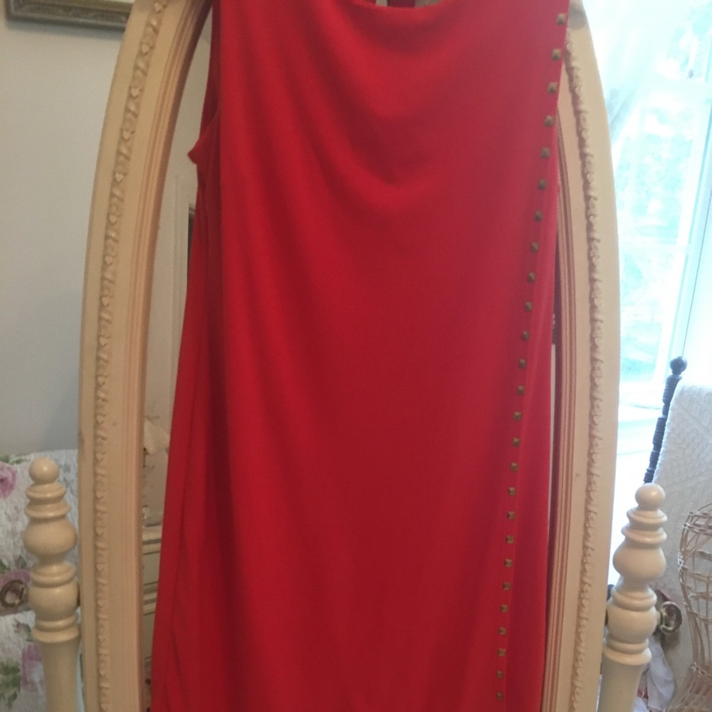 Emma & Michele Red Midi Dress with Side Stud Detail